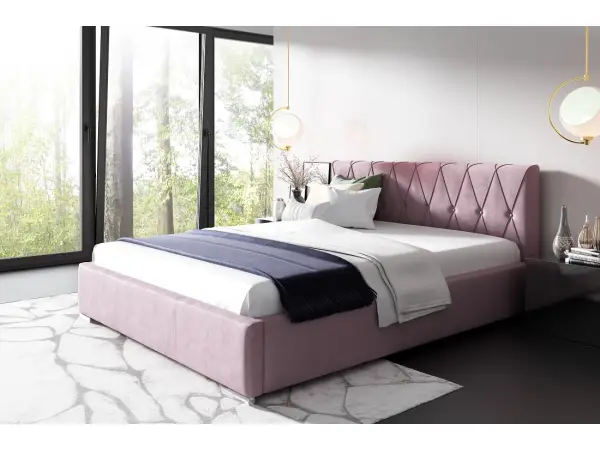 PRATO T4 łóżko tapicerowane 160x200 ze stelażem i pojemnikiem, zagłowie karo